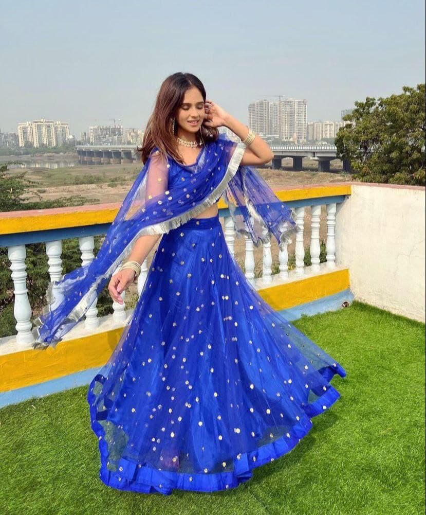 Blue Lehenga Choli In Nylon Mono Net With Sequence Work