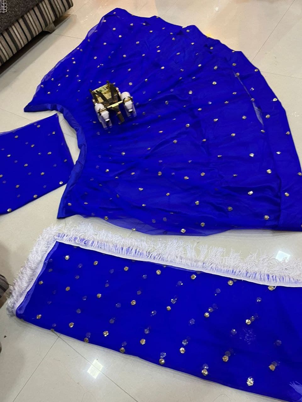 Blue Lehenga Choli In Nylon Mono Net With Sequence Work