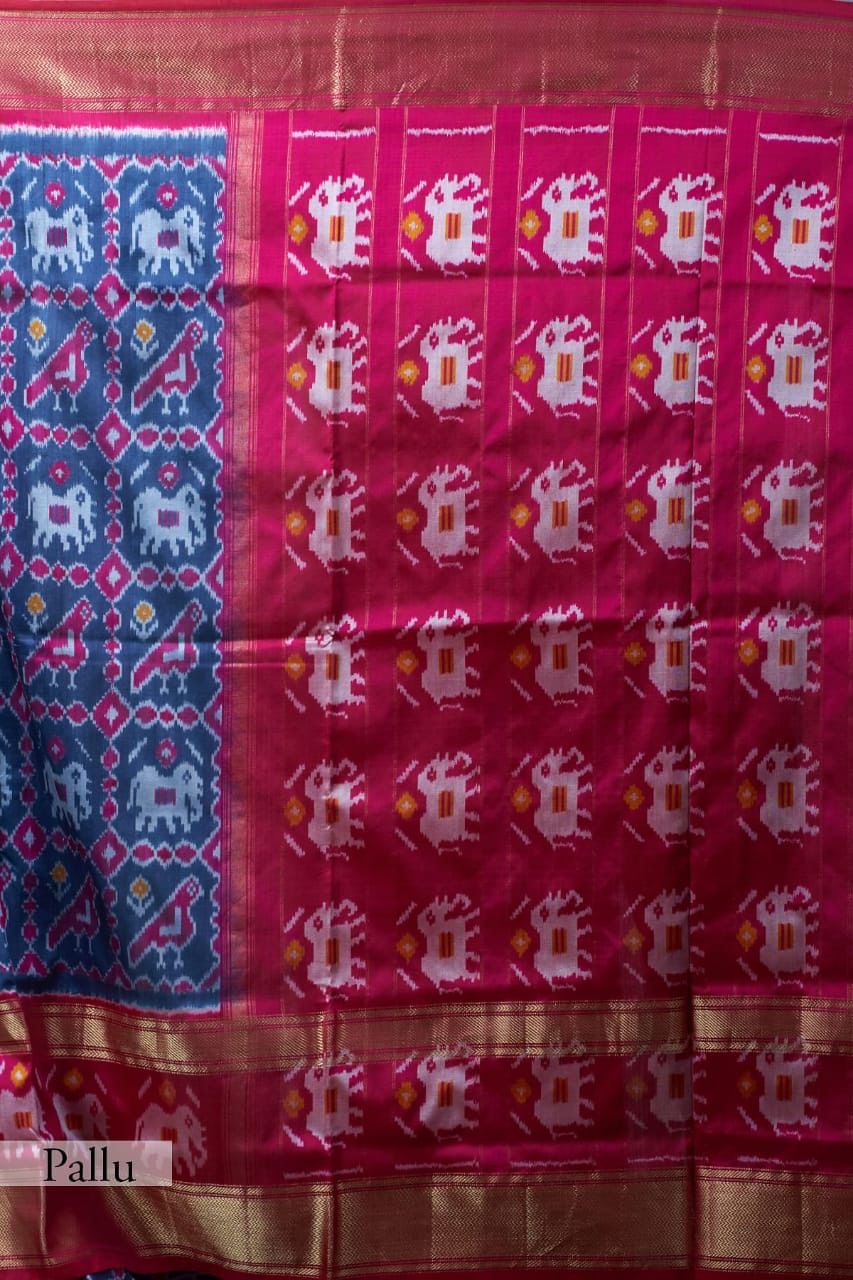 Blue Saree In Soft Vichitra Silk With Digital Print