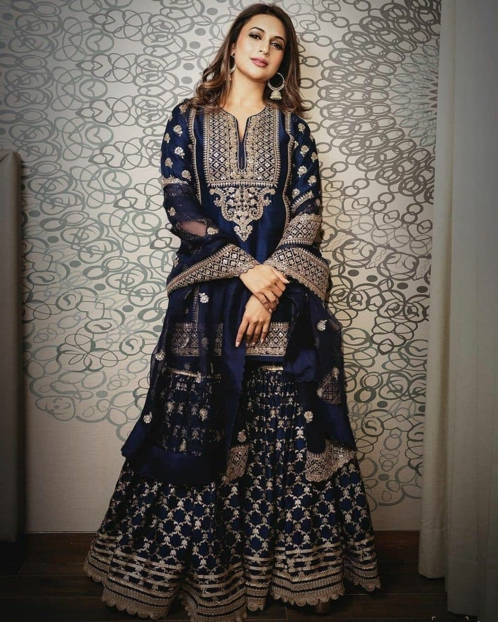 Blue Salwar Suit In Taffeta Silk With Cording Dori Work