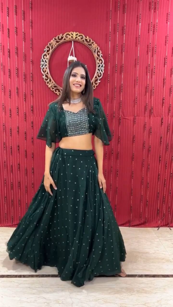 Bottle Green Lehenga Choli In Fox Georgette Silk With Embroidery Work