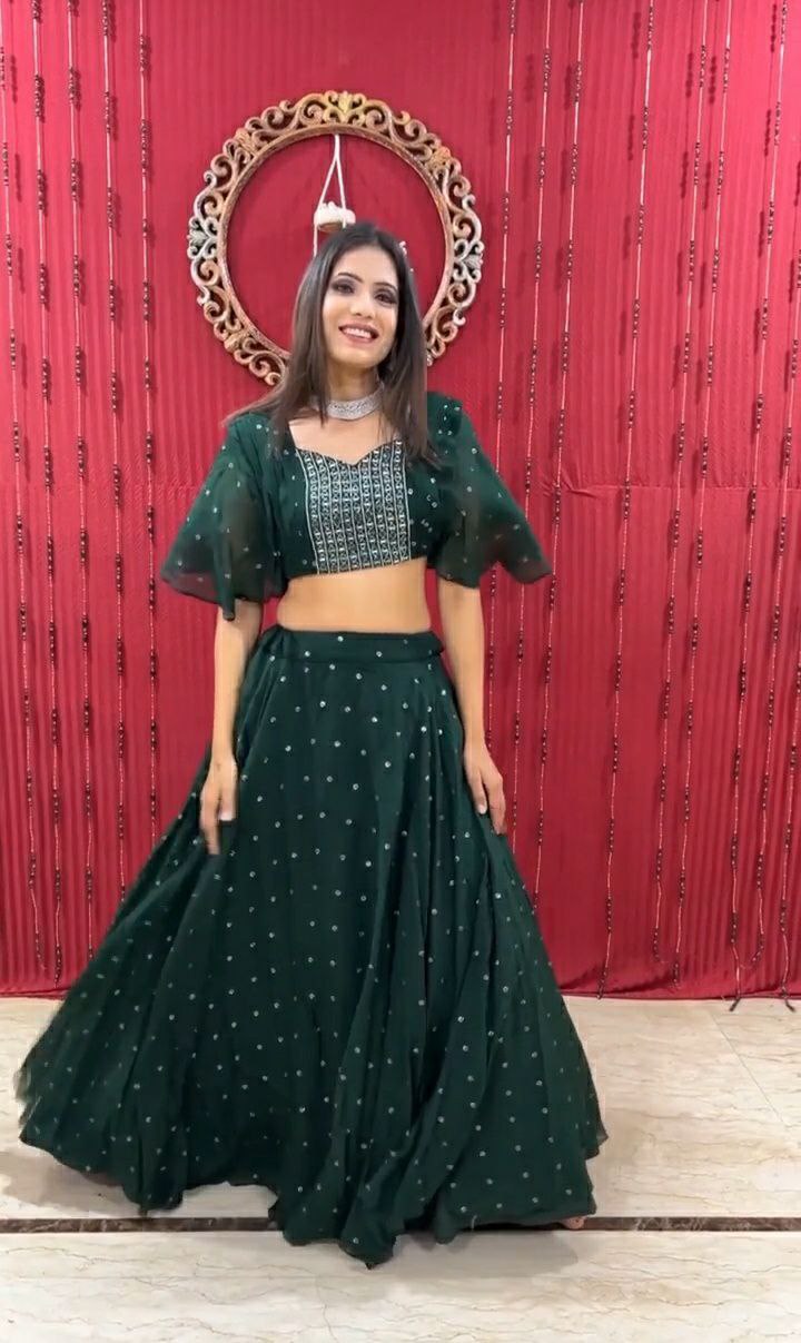 Bottle Green Lehenga Choli In Georgette Silk With Embroidery Work