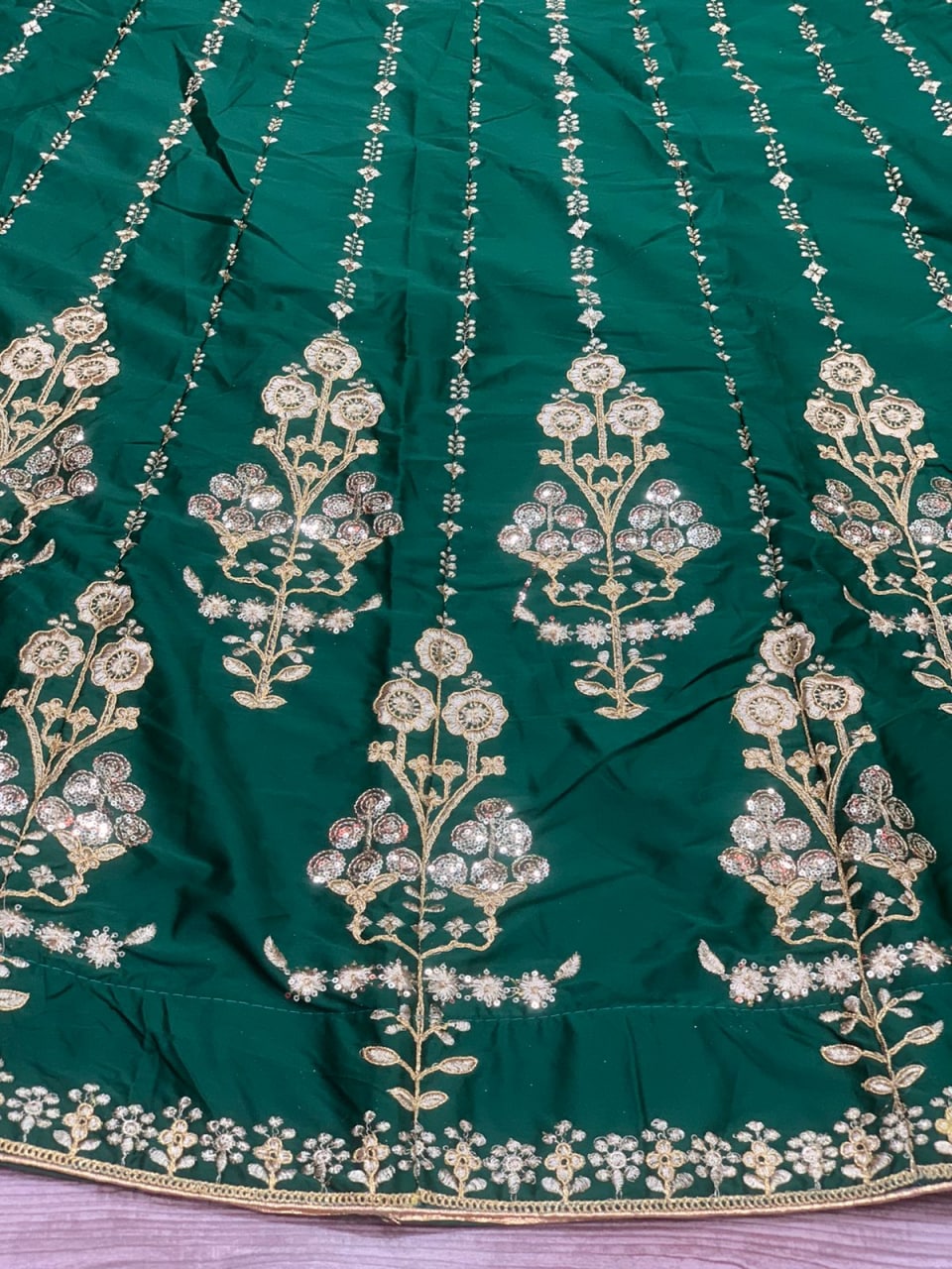 Bottle Green Lehenga Choli In Malai Satin Silk With Embroidery Work