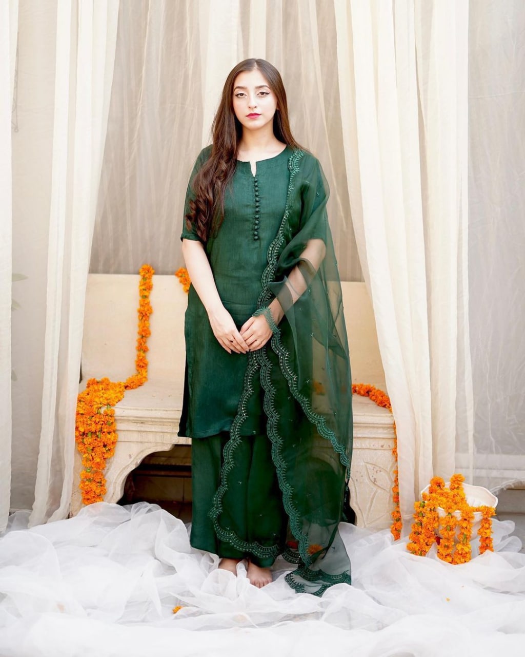 Bottle Green Salwar Suit In Maska Cotto