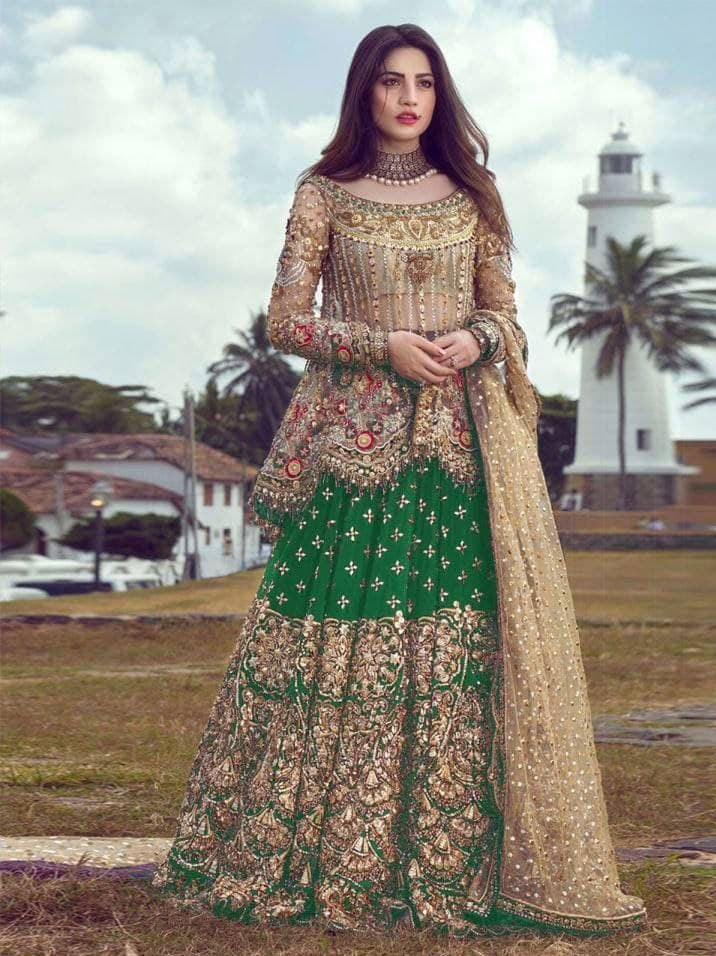 Cream Sharara Suit In Butterfly Mono Net With Embroidery Work