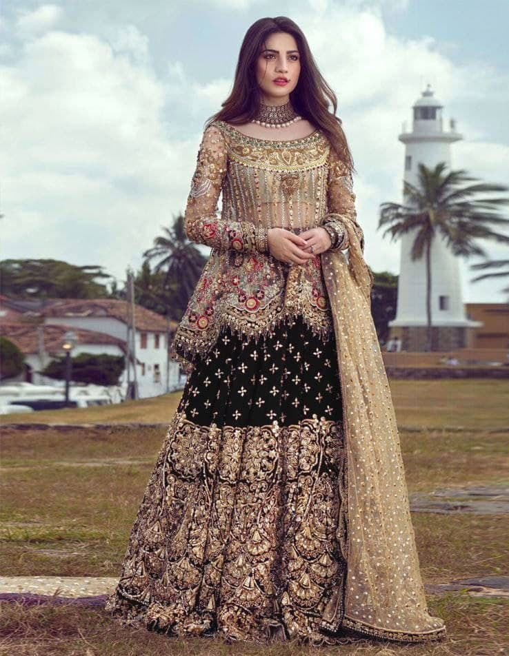 Cream Sharara Suit In Butterfly Mono Net With Embroidery Work