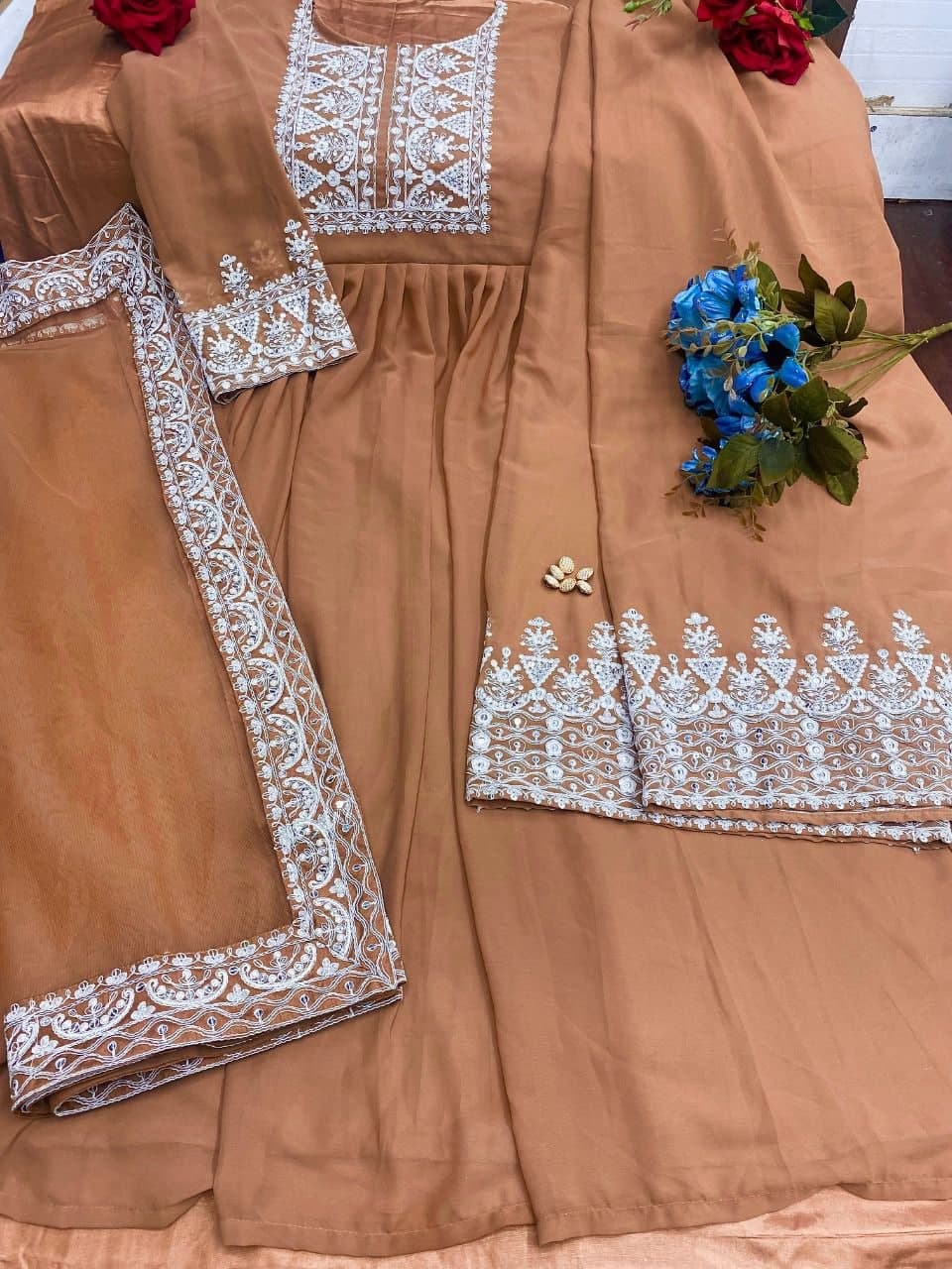 Brown Salwar Suit In Heavy Georgette With Embroidery Work