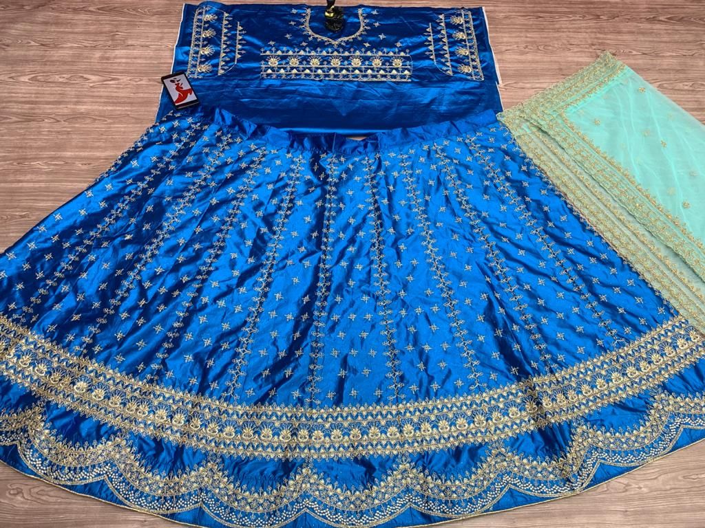 Blue Lehenga Choli In Malai Satin Silk With Embroidery Work