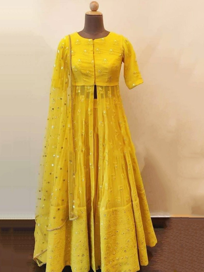 Yellow Lehenga Choli In Taffeta Silk With Embroidered Work