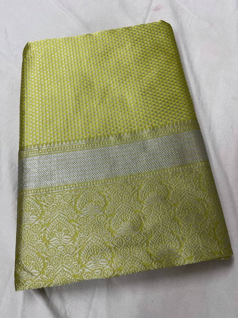 Chartreuse Green Lichi Silk Banarasi Saree