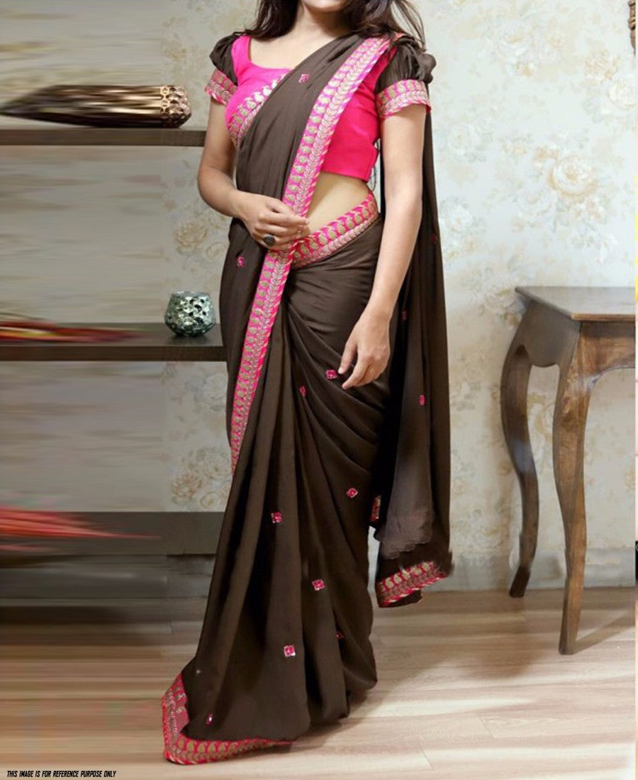 Coffee Saree In Georgette Bember With Fancy Thread Work