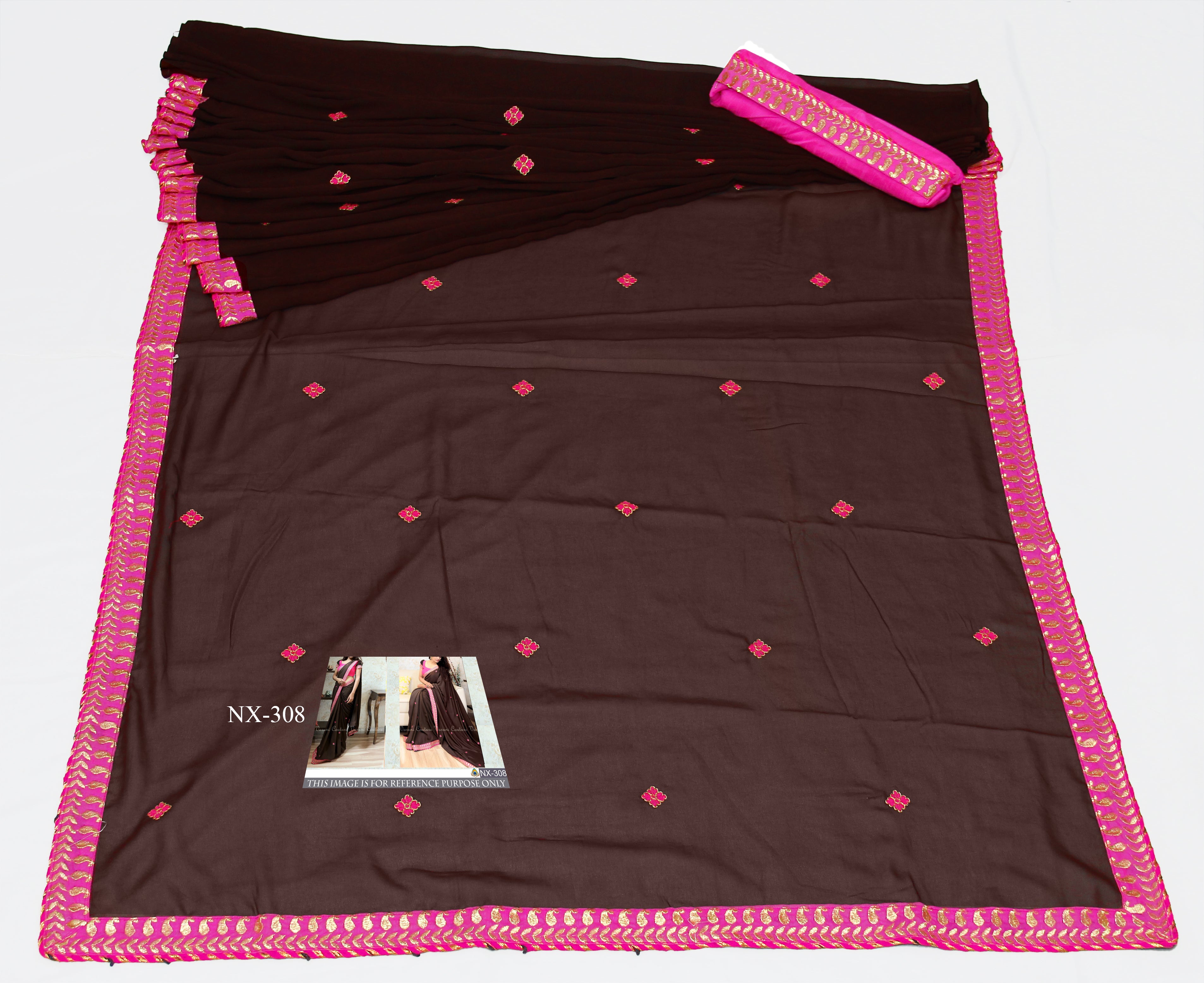 Coffee Saree In Georgette Bember With Fancy Thread Work