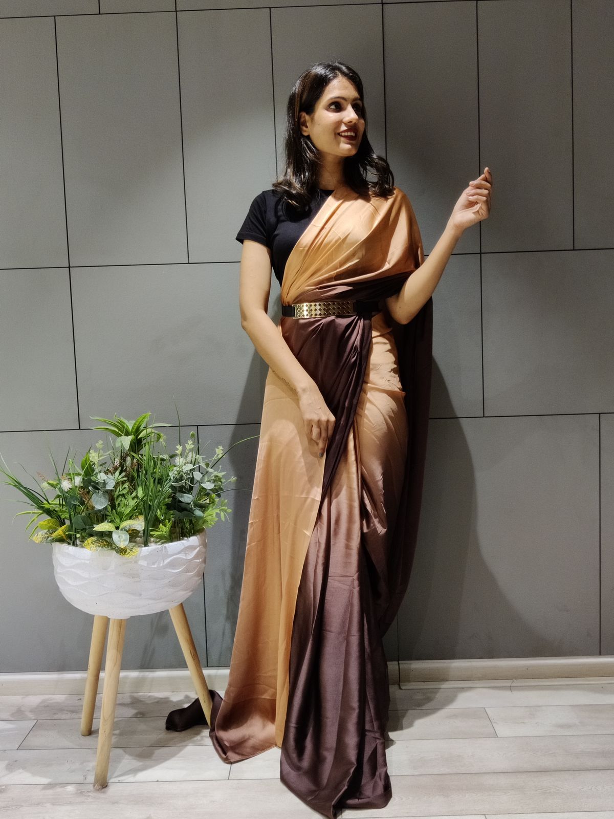 Coffee Saree In Booming Silk With Peading