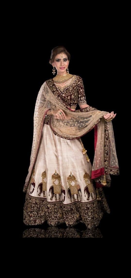 Off White Lahenga Choli In Malay Satin With Embroidery Work