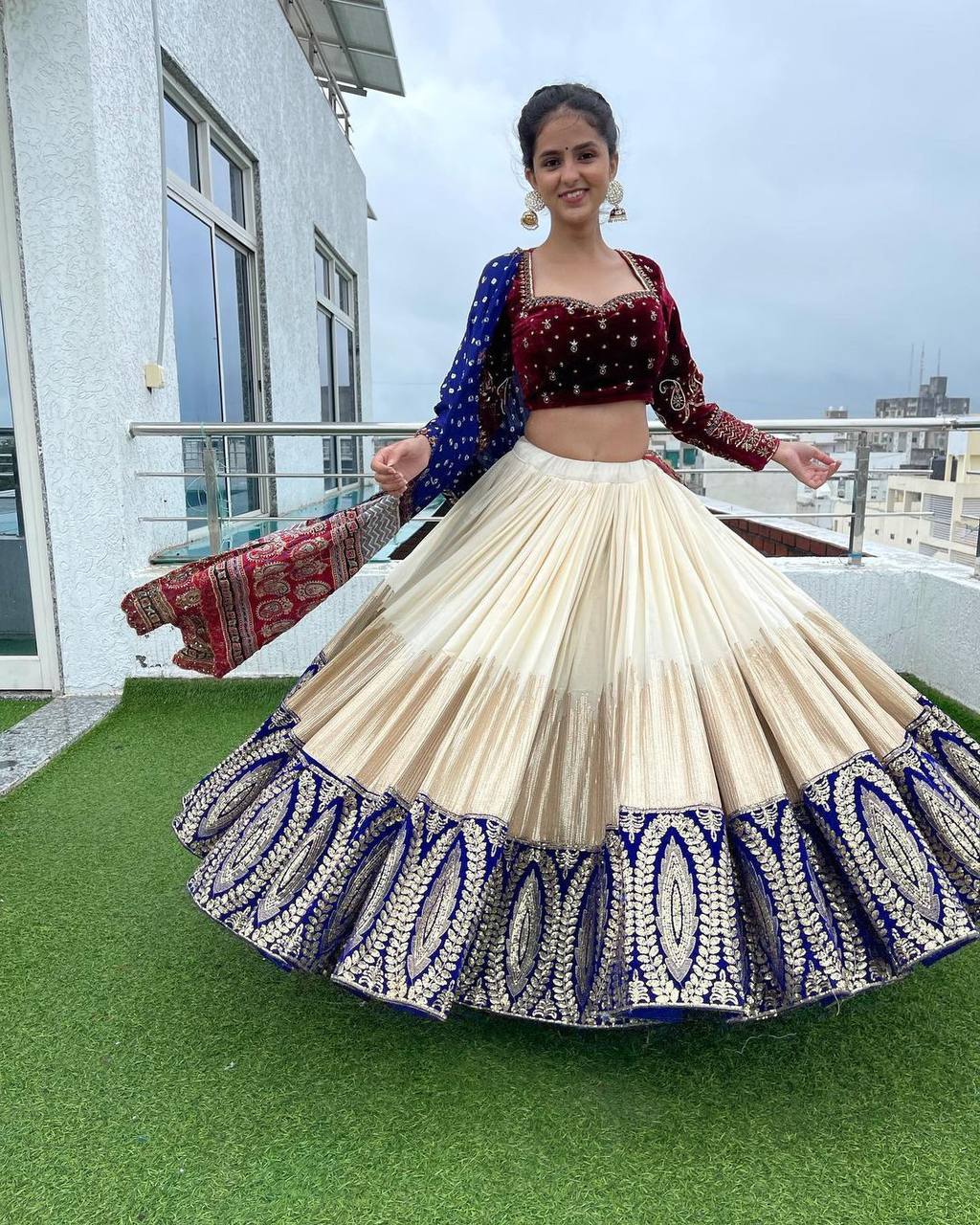 Cream Lehenga Choli In Butter Silk With Embroidery Work