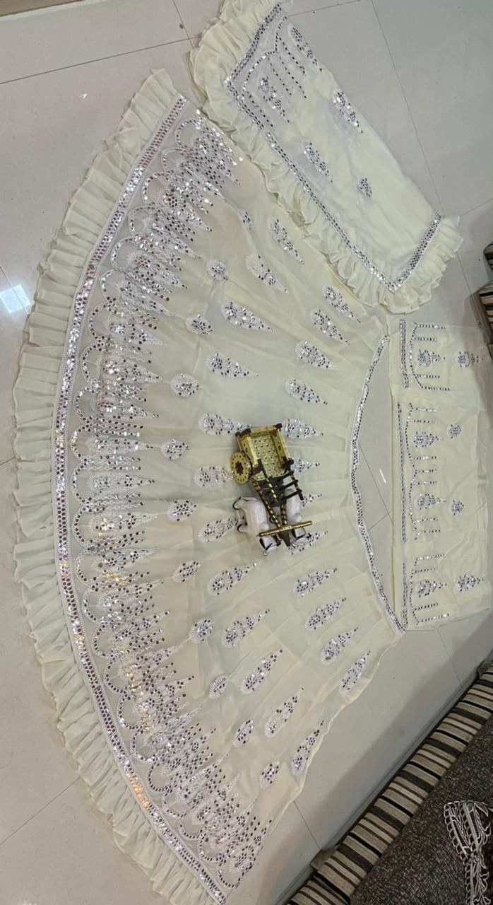 Cream Lehenga Choli In Georgette Silk With Embroidery Foil Mirror Work