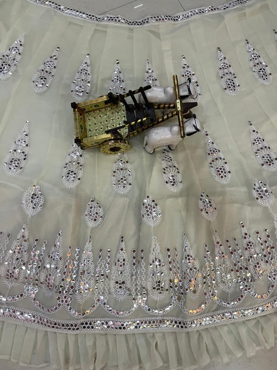 Cream Lehenga Choli In Georgette Silk With Embroidery Foil Mirror Work