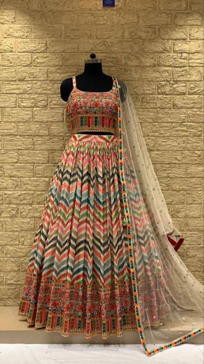 Cream Lehenga Choli In Georgette Silk With Sequence Work