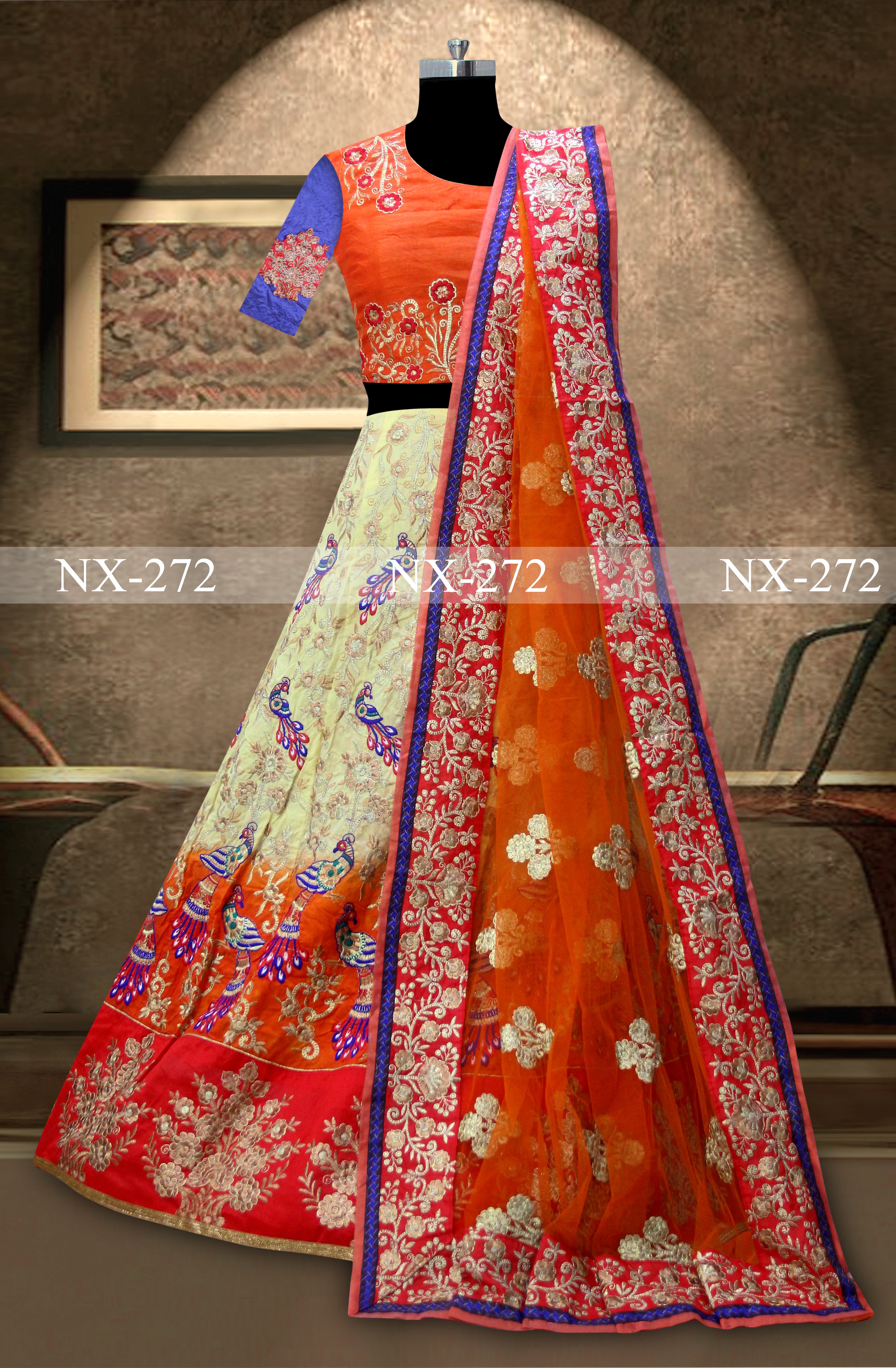 Cream Lehenga Choli In Heavy Viscose Silk Padding With Fancy Thread Work