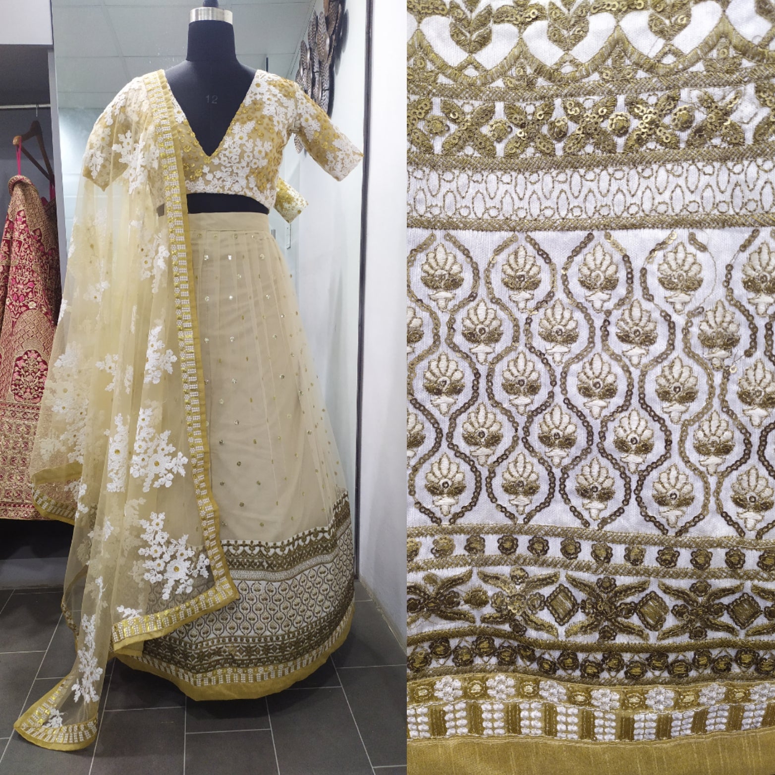 Cream Lehenga Choli In Soft Net With Zari Work