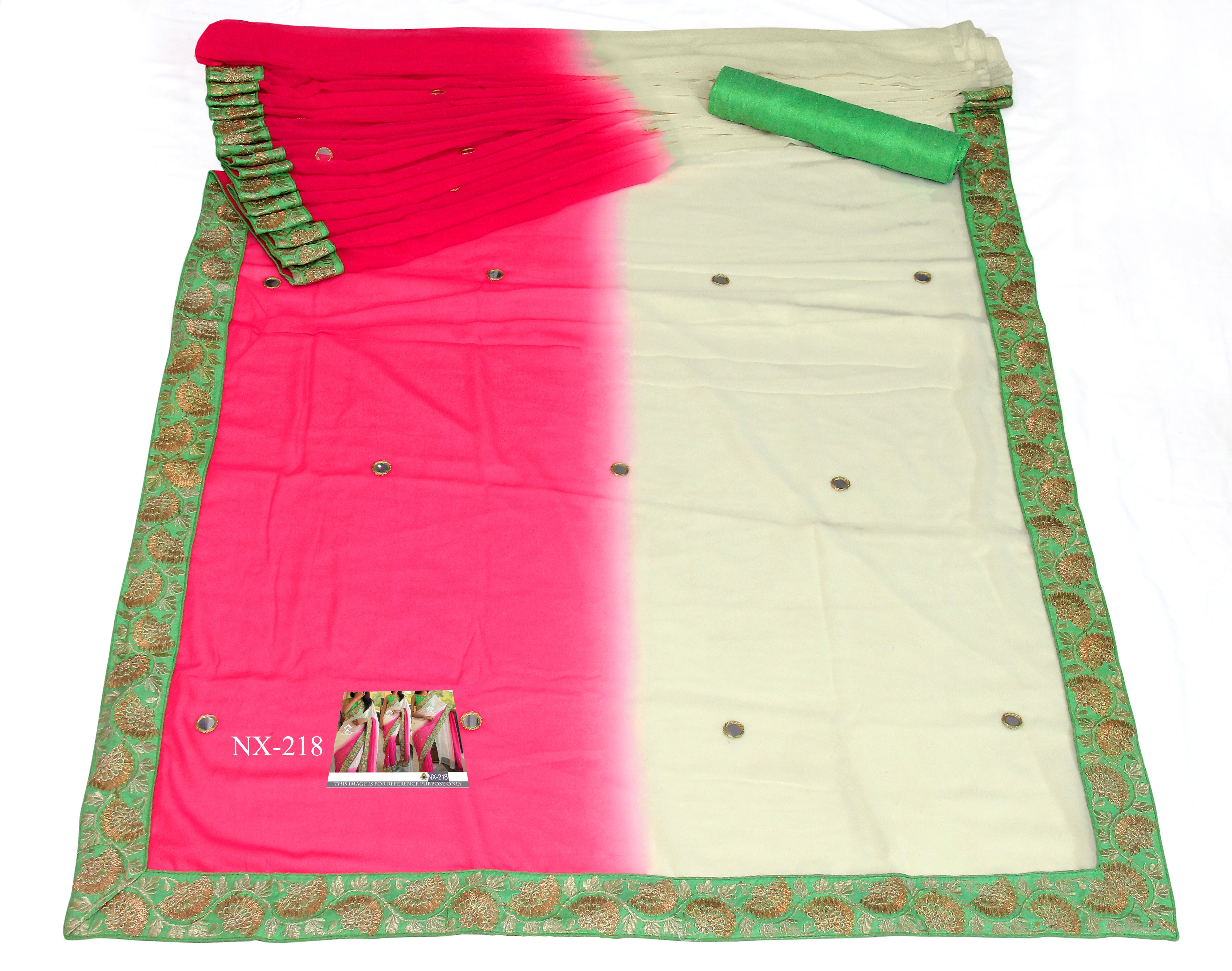 Cream Pink Saree In Padding Georgette Bember With Fancy Thread Work