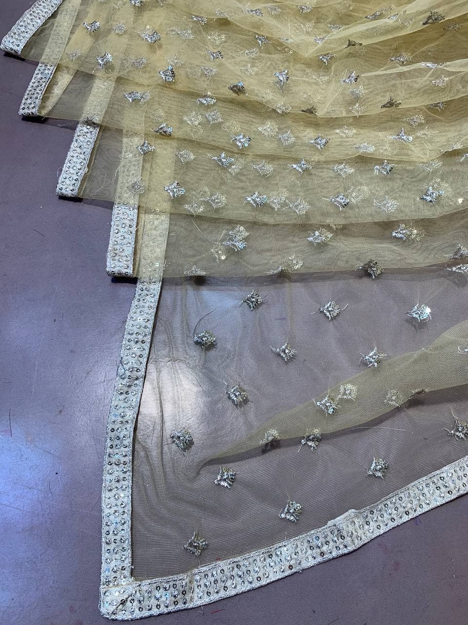 Cream Saree In Butterfly Mono Net With Embroidery Work