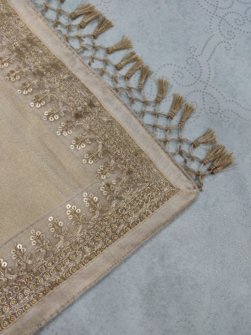 Cream Saree In Jacquard Zari With Sequence Embroidery Work