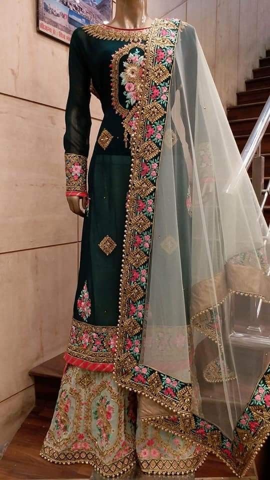 Dark Green Salwar Suit In 60 GM Georgette With Fancy Thread Work