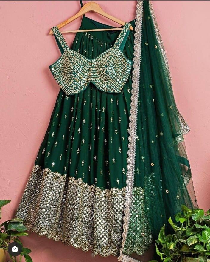 Dark Green Lehenga Choli Faux Georgette With Embroidery Work