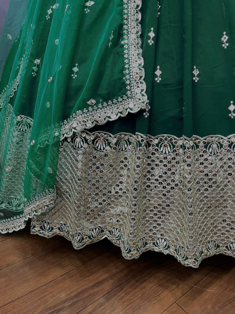 Dark Green Lehenga Choli In Faux Georgette With Embroidery Work