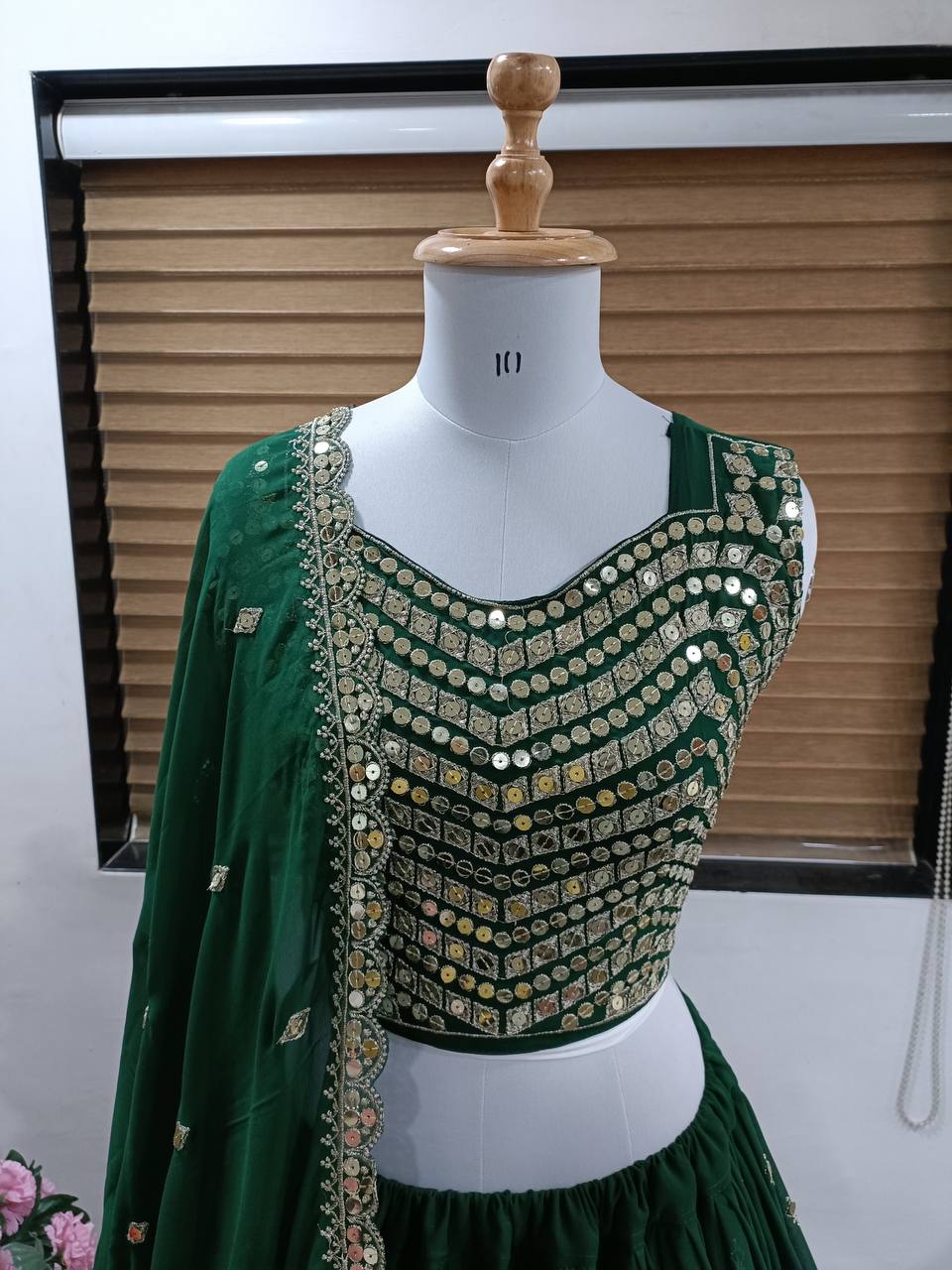 Dark Green Lehenga Choli Faux Georgette With Embroidery Work