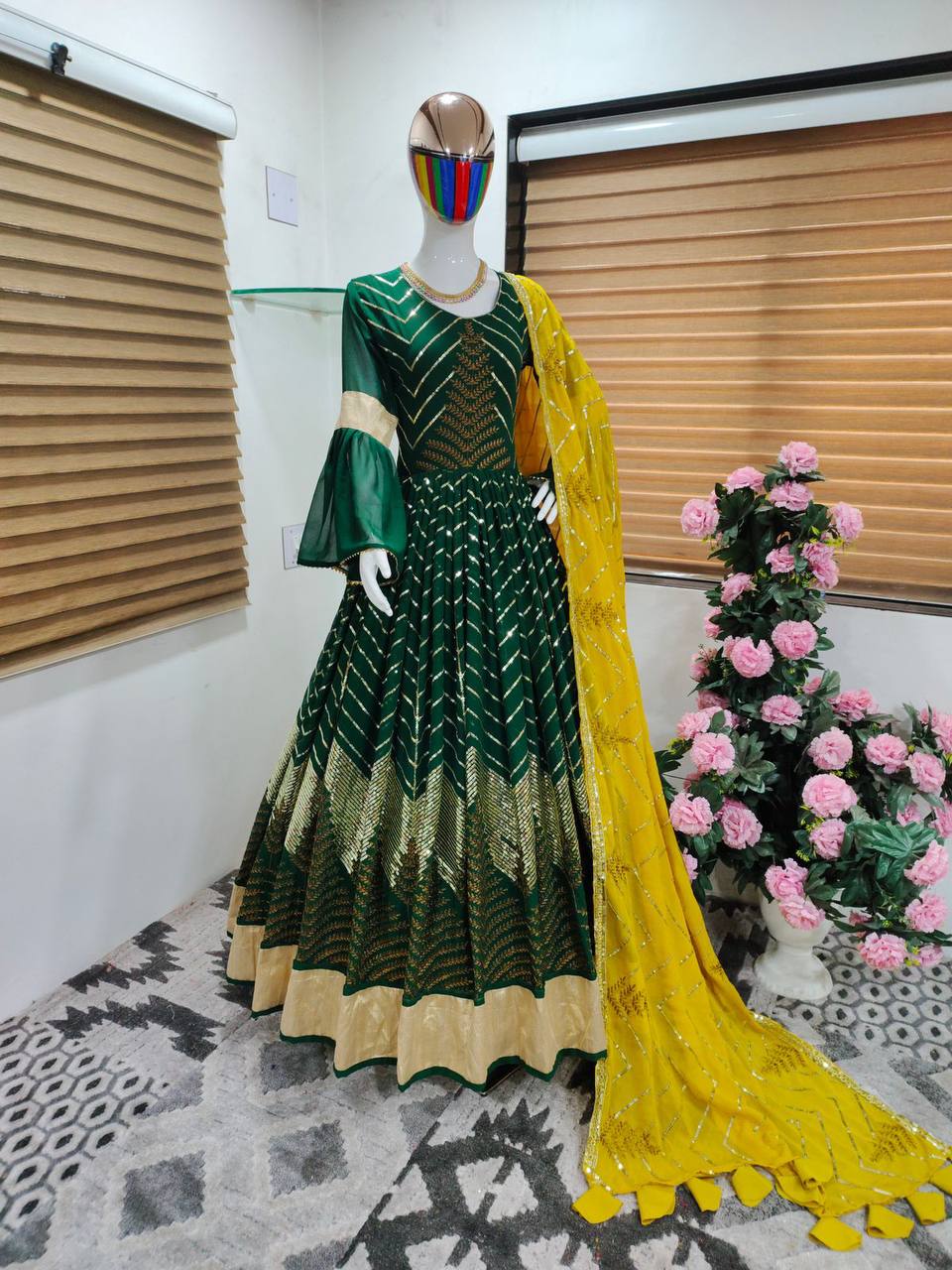Dark Green Salwar Suit In Faux Georgette With Heavy Sequence Embroidery Work