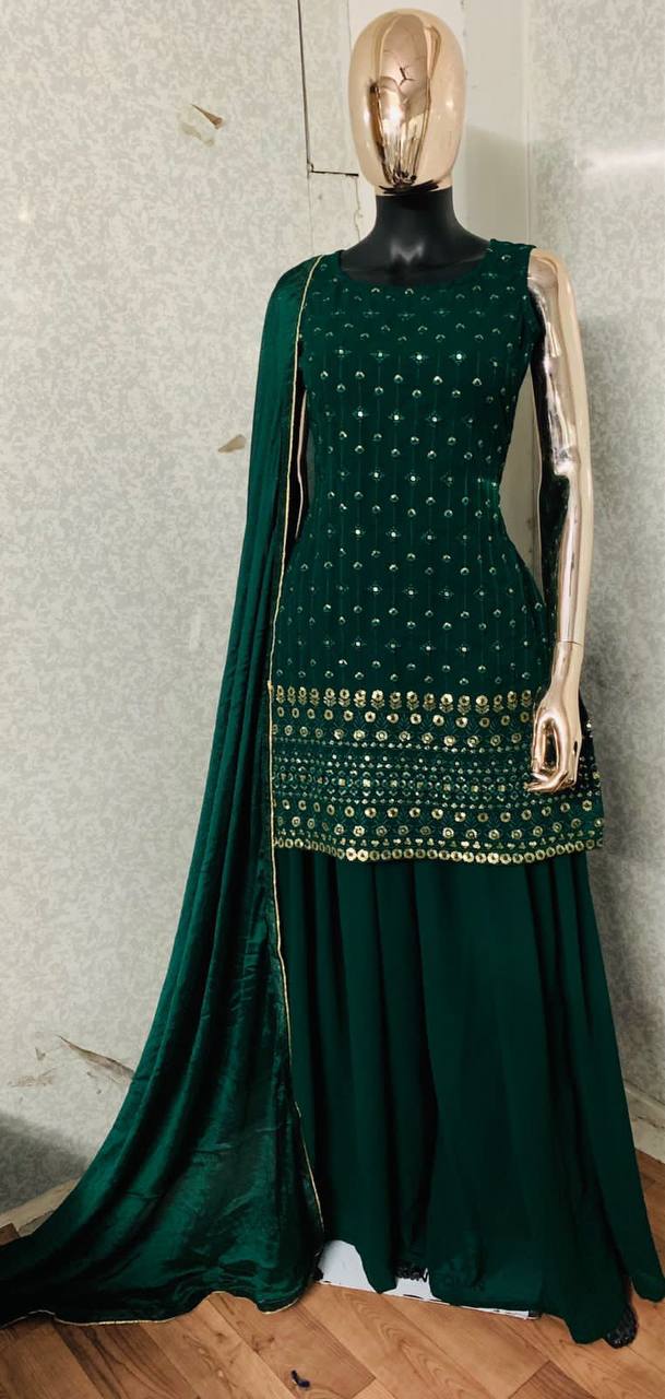 Dark Green Salwar Suit In Faux Georgette With Sequence Embroidery Work