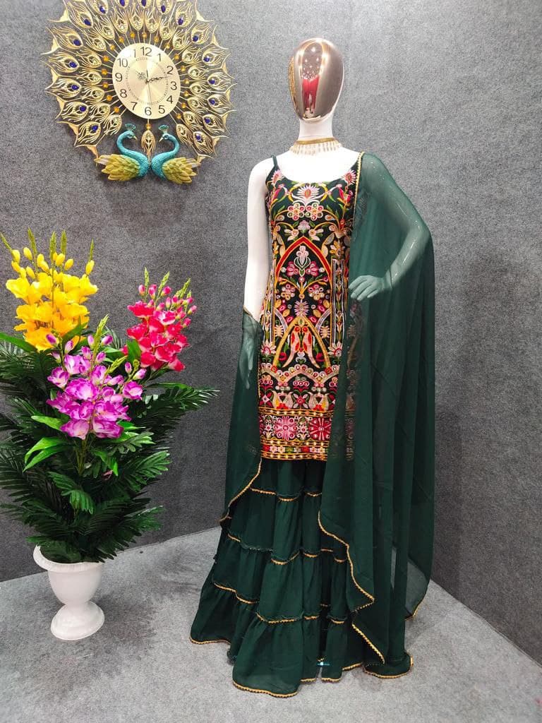 Dark Green Salwar Suit In Fox Georgette With Embroidery Work