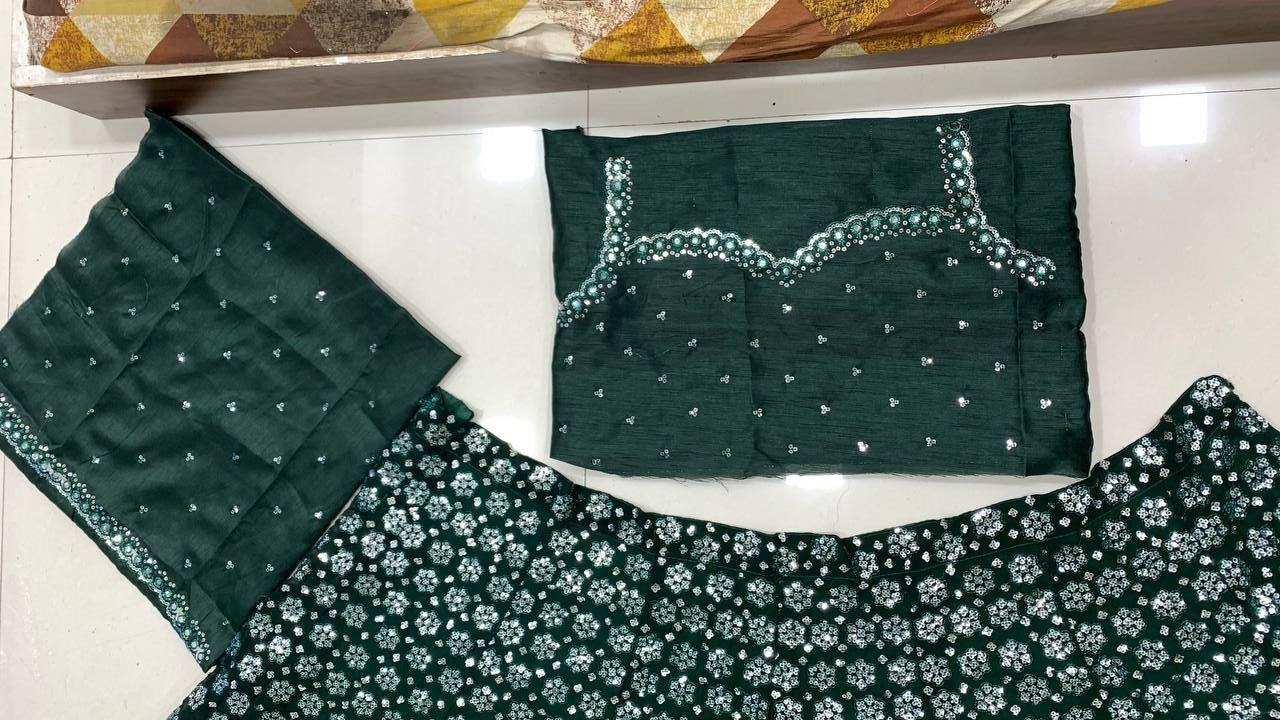 Dark Green Lehenga Choli In Georgette Silk With Sequence Work