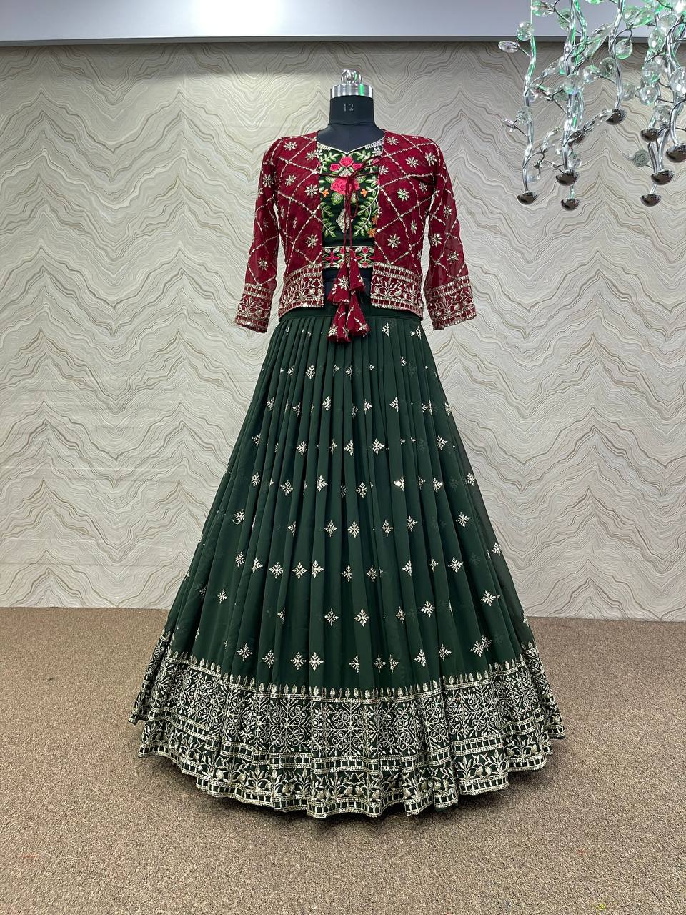 Dark Green Lehenga Choli In Heavy Fox Georgette With 5 MM Sequence Embroidery Work