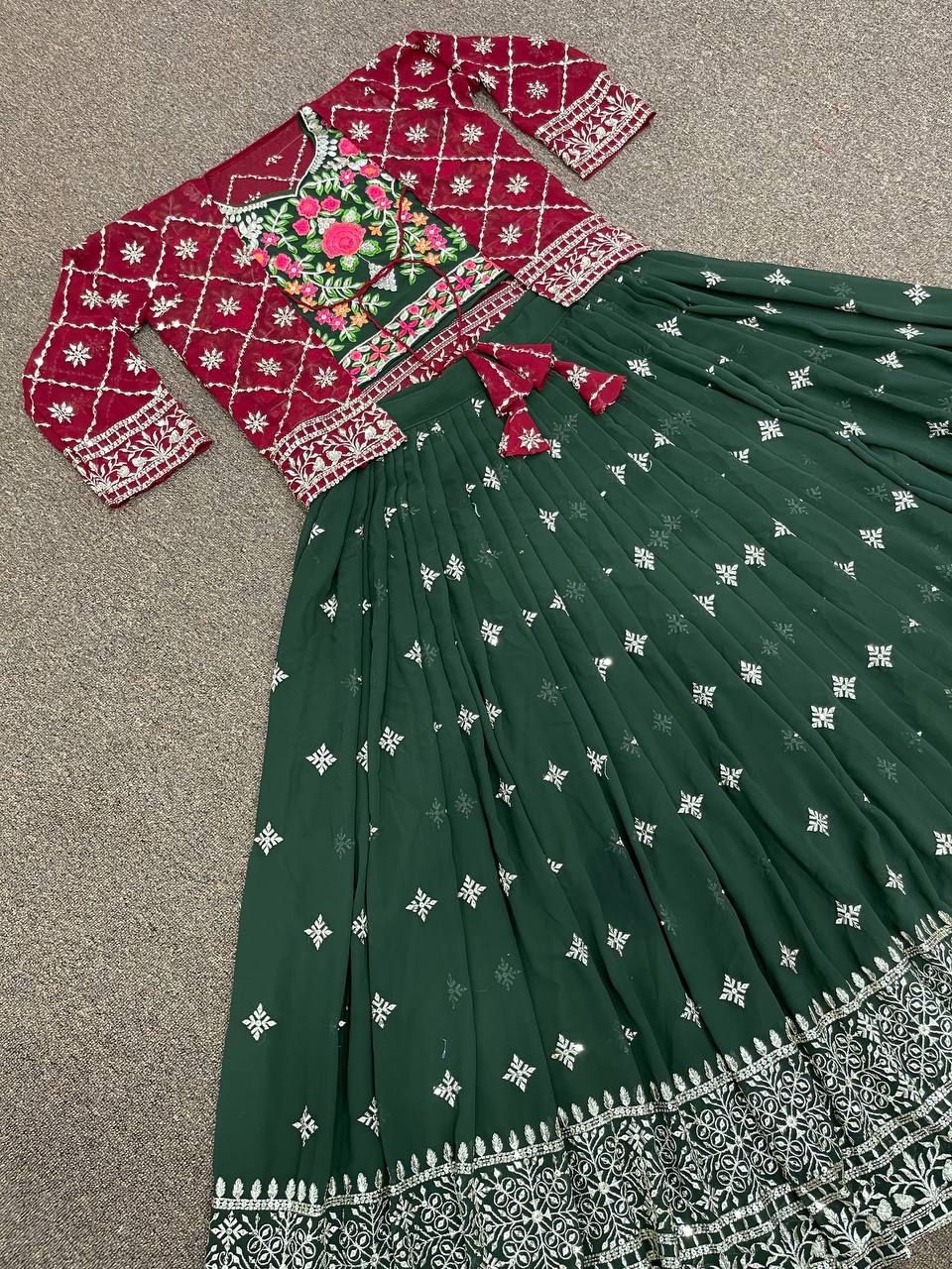 Dark Green Lehenga Choli In Heavy Fox Georgette With 5 MM Sequence Embroidery Work