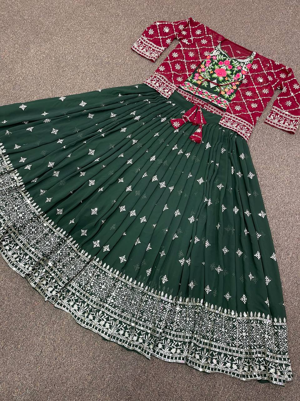 Dark Green Lehenga Choli In Heavy Fox Georgette With 5 MM Sequence Embroidery Work