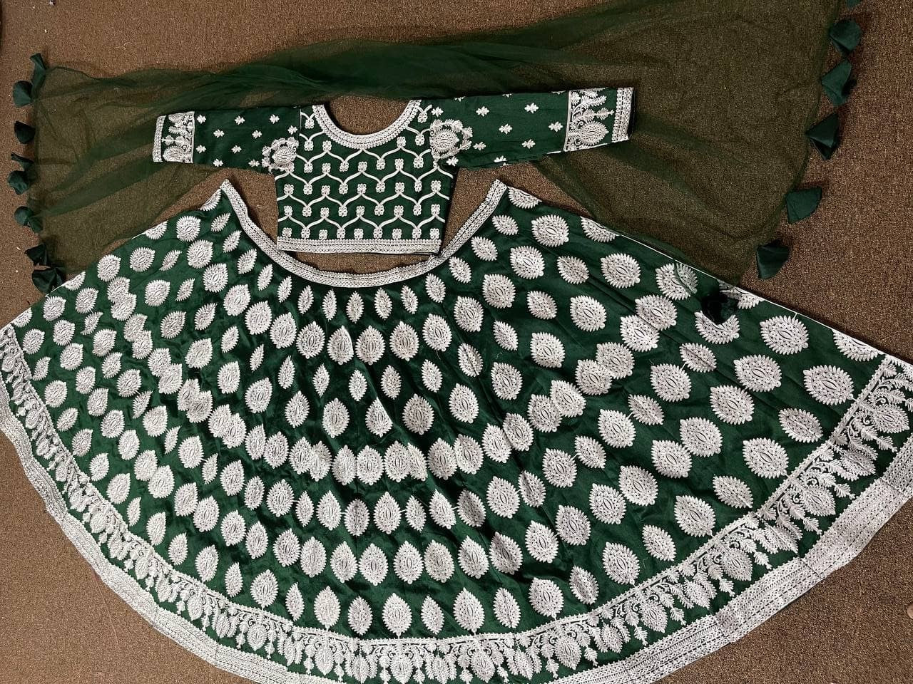 Dark Green Lehenga Choli In Heavy Phantom Silk With Embroidery Work