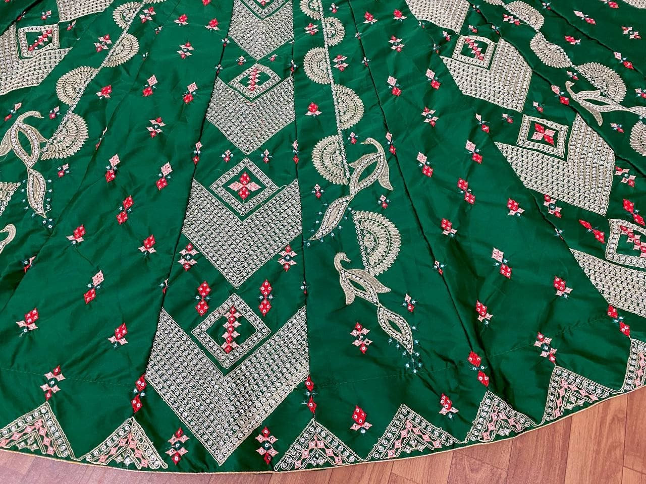 Dark Green Lehenga Choli In Malai Satin Silk With Cording Work