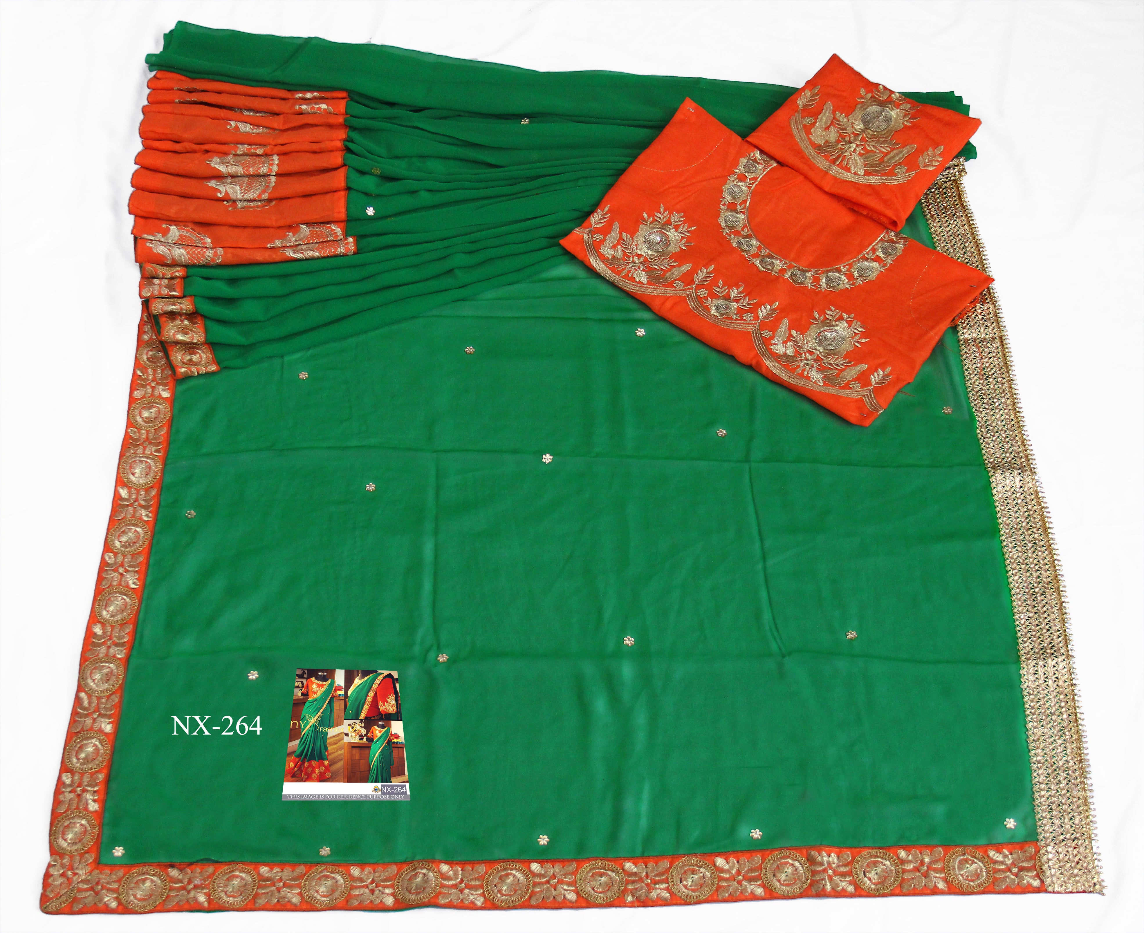 Dark Green Saree In 60 GM Georgette With Fancy Thread Work