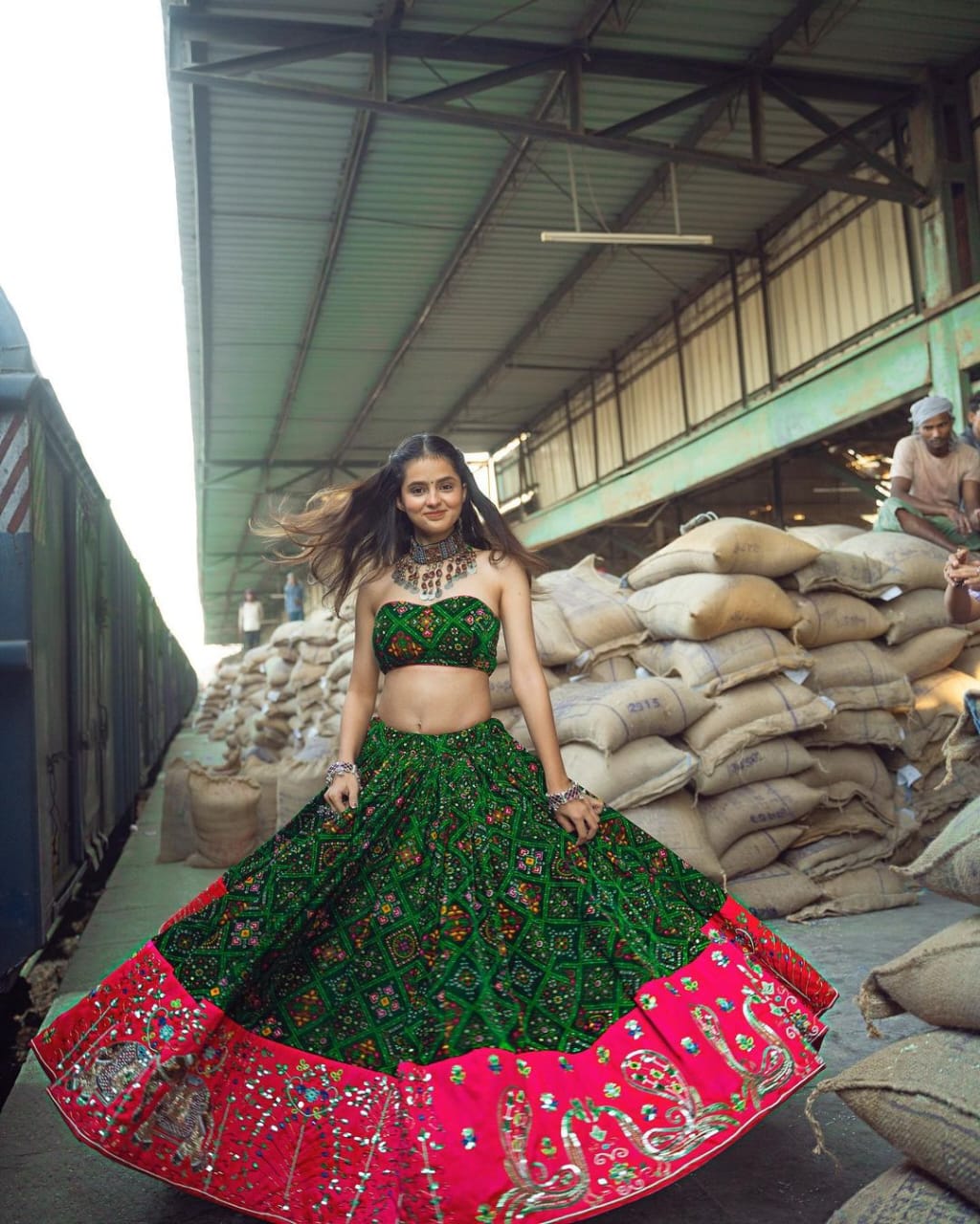 Dark Green Lehenga Choli In Soft Butter Silk With Digital Print