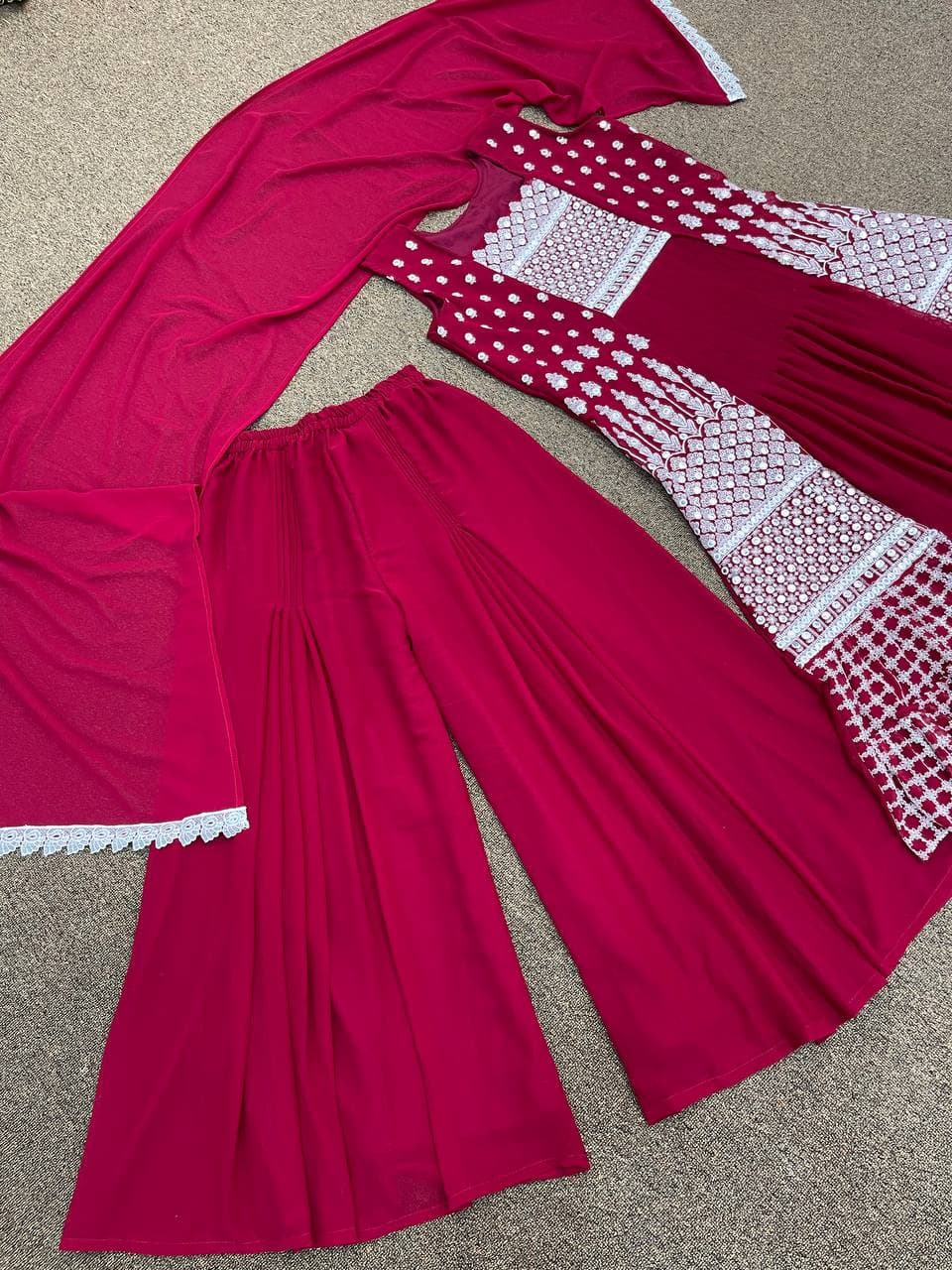 Dark Pink Salwar Suit In Fox Georgette With Embroidery Work