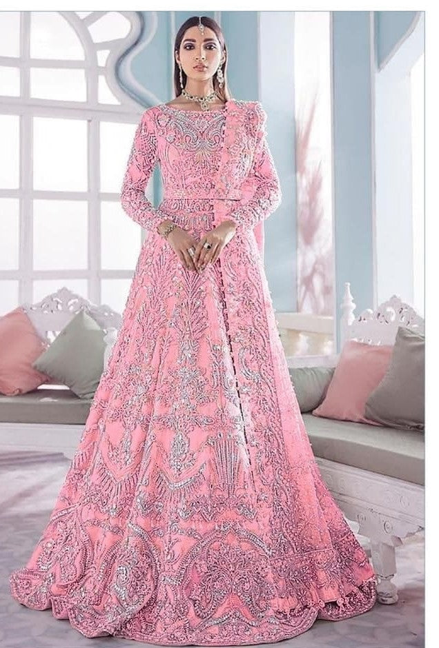Dark Pink Salwar Suit In Heavy Net With Cording Embroidery Work