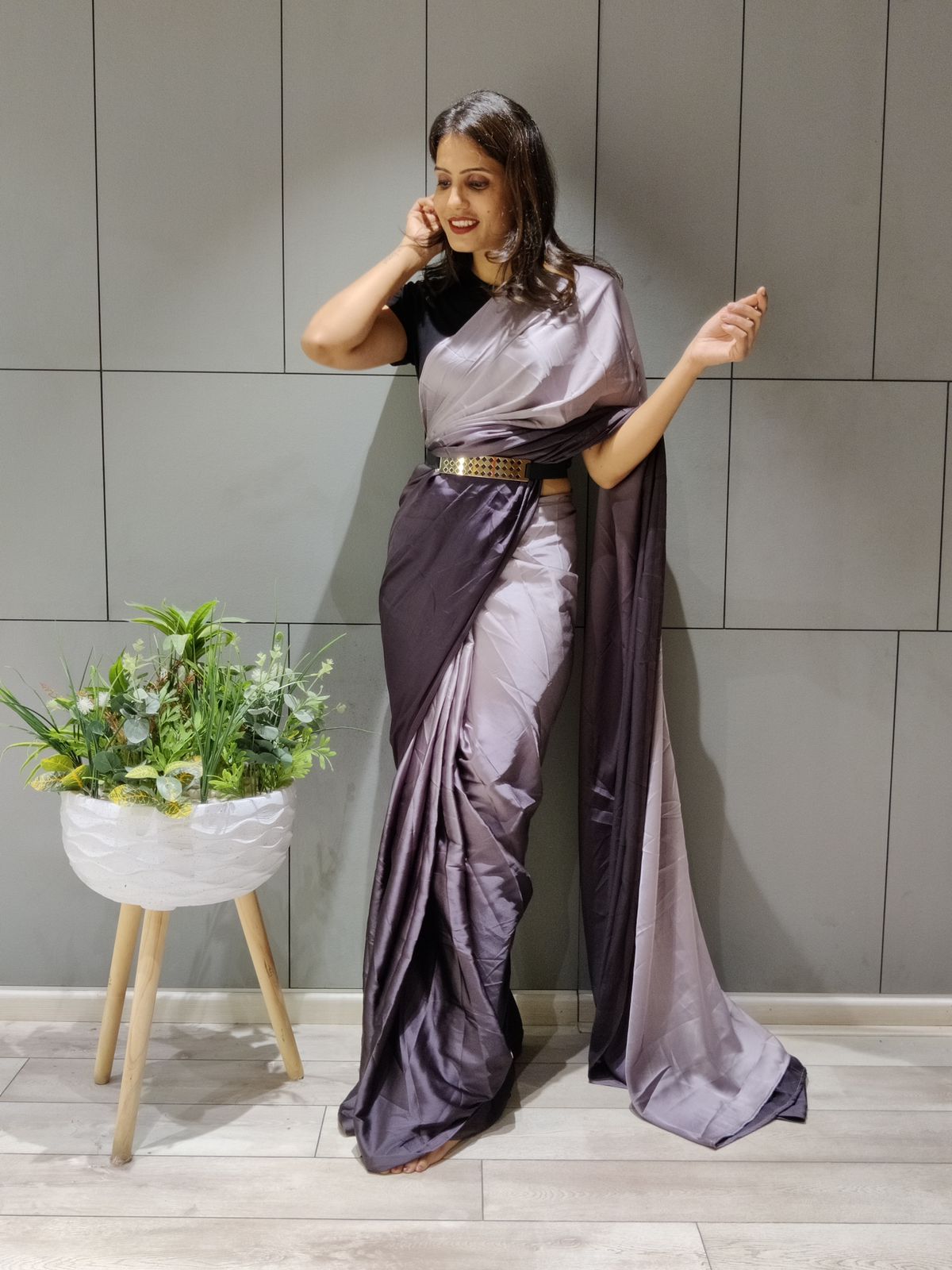 Eggplant Purple Saree In Booming Silk With Peading