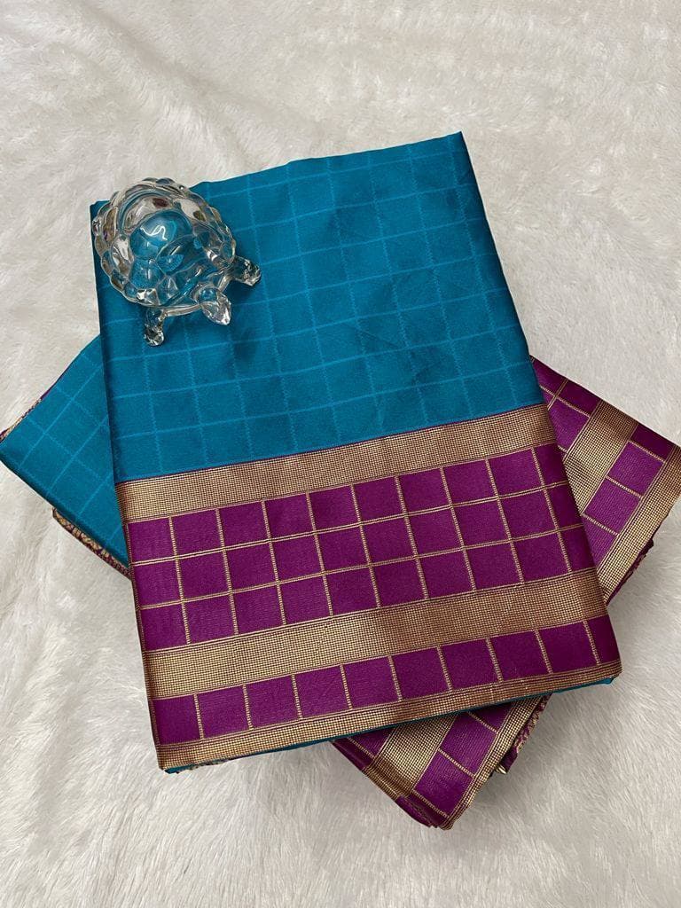 Firozi Lichi Silk Banarasi Saree With Blouse