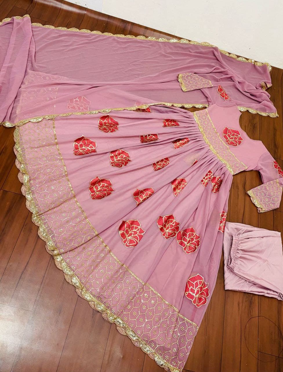 Florid Pink Salwar Suit In Faux Georgette Silk With Sequence Embroidery Work