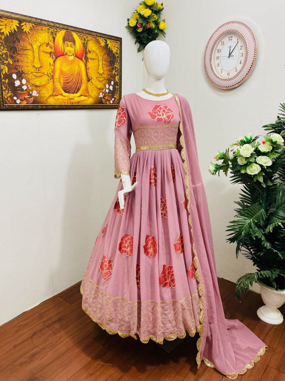 Florid Pink Salwar Suit In Faux Georgette Silk With Sequence Embroidery Work