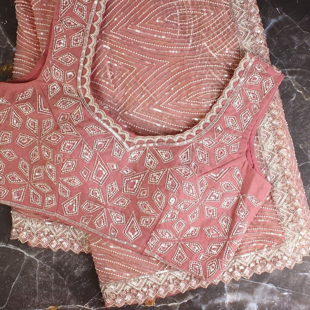 Florid Pink Saree In Georgette With Thread Sequence Work