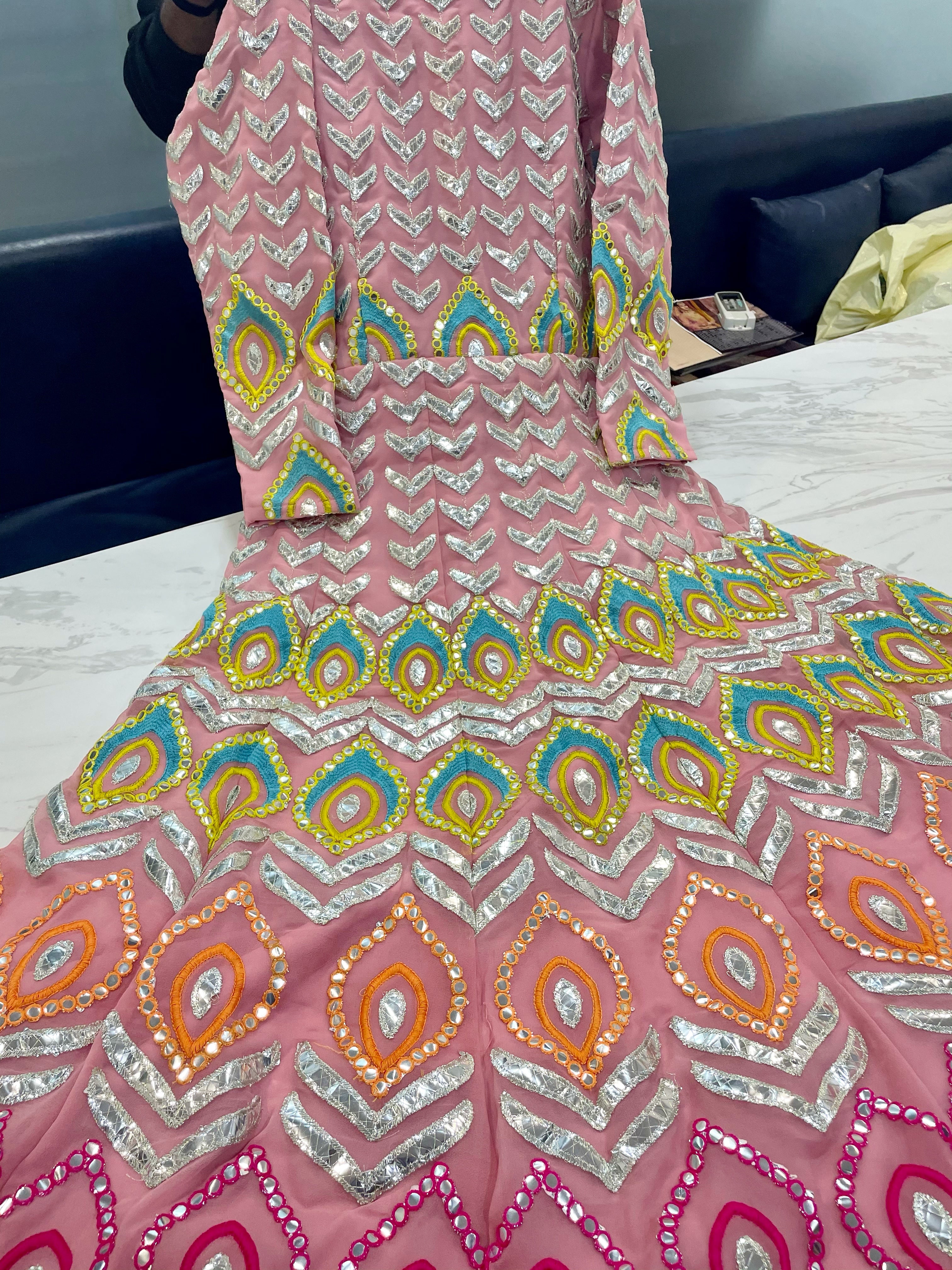 Florid Pink Georgette Resham Zari Embroidery Work Gown